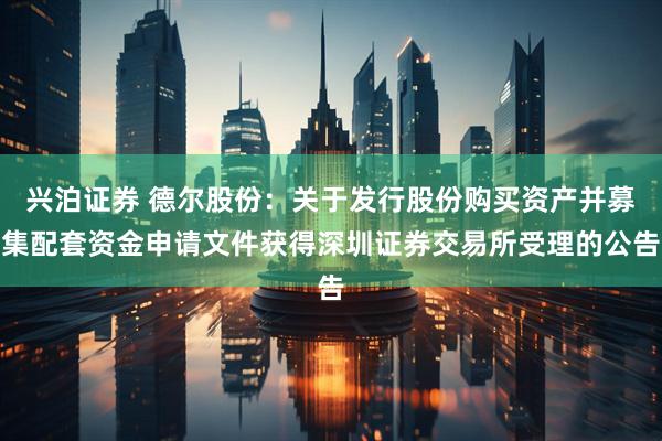 兴泊证券 德尔股份：关于发行股份购买资产并募集配套资金申请文件获得深圳证券交易所受理的公告